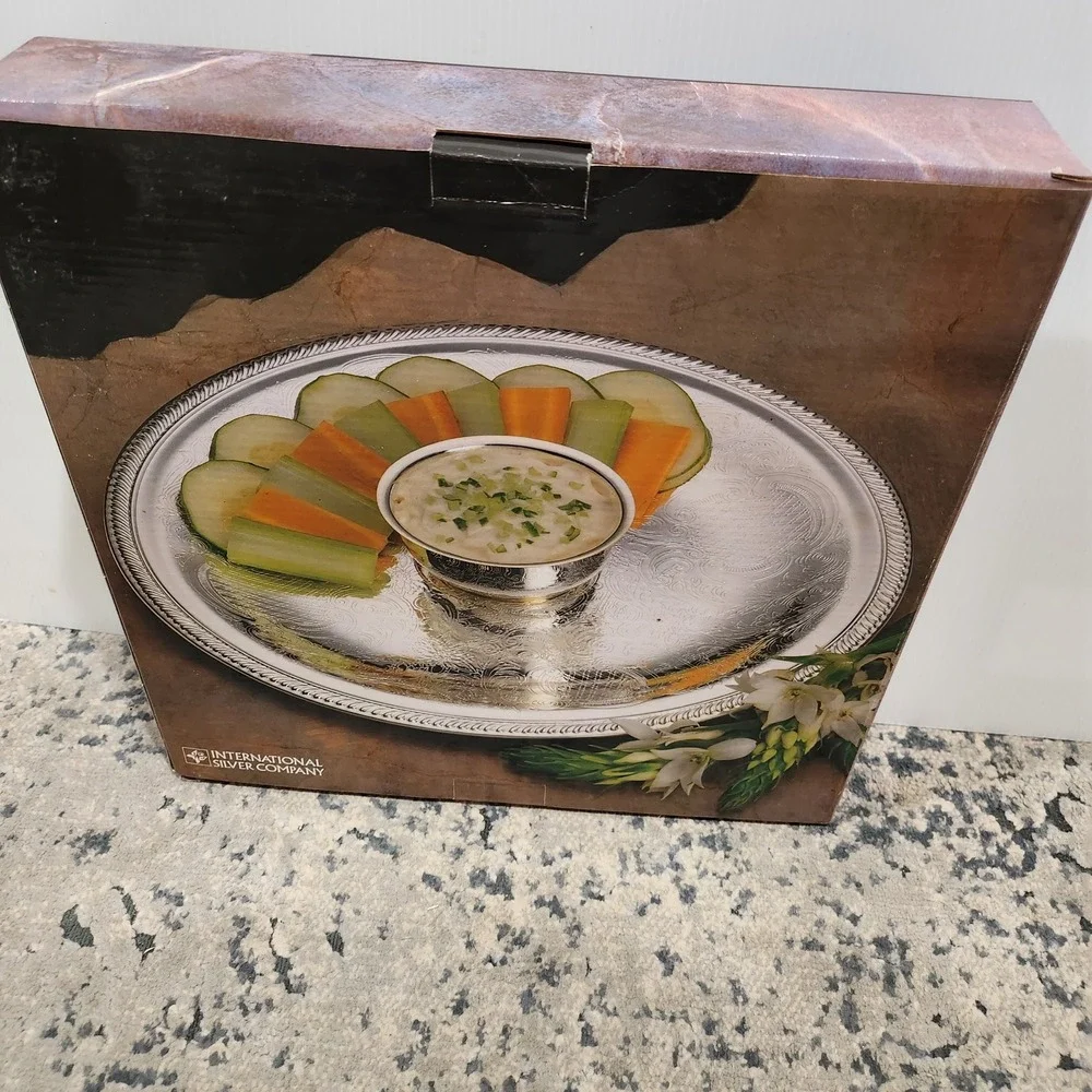 International Silver Co Silverplated Chip N Dip Dish Set Removable Bowl 99115512